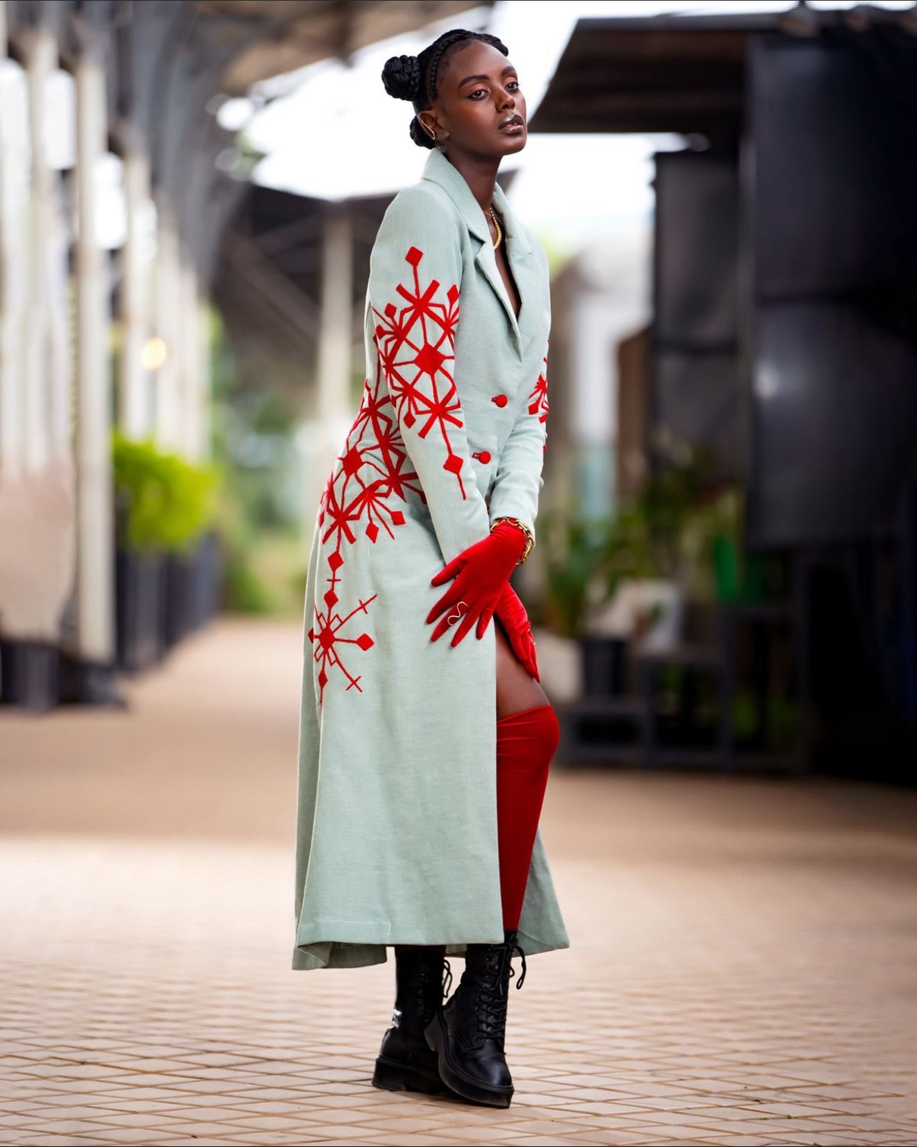 Handmade Red Embroidered Full-Length Ethiopian Blazer