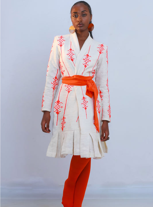 Modern Habesha Coat with Embroidery Fetil Fabric 