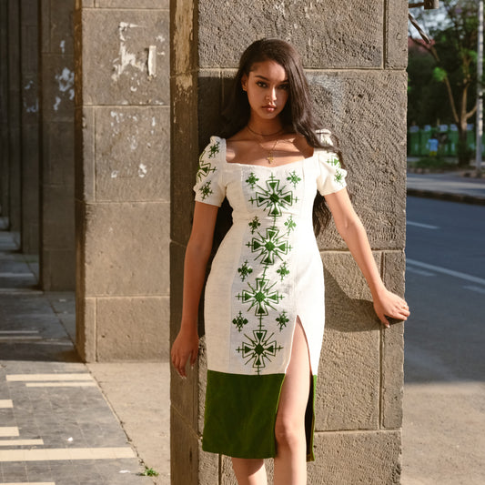 Elegant Green Embroidery Habesha dress Habesha kemis