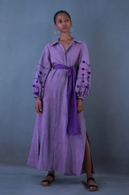 Kimono Purple Dress with Embroidery