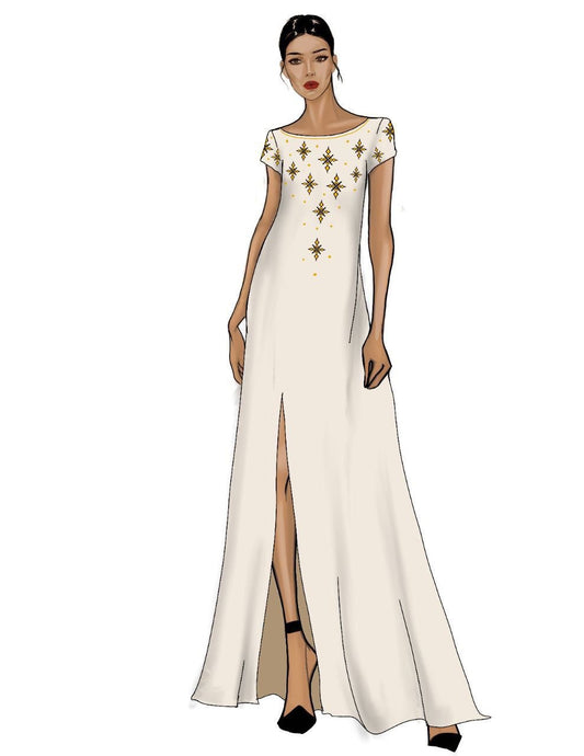 Simple and Elegant: Golden Embroidered Free Size Fetil Dress